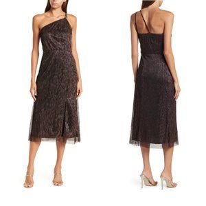 Socialite One Shoulder Metallic Midi Dress Small